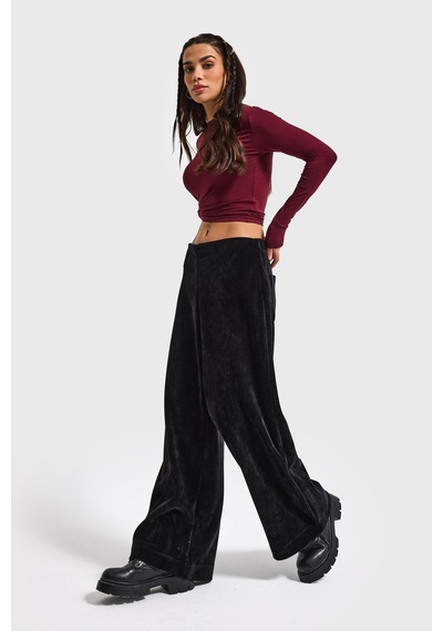 Kadın Siyah W5-1 Palazzo Fit Velvet Kadife Kumaş Pantolon