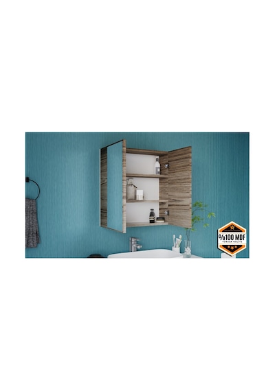 Rafineri 2 Kapaklı Aynalı Banyo Dolabı Mdf Kahverengi