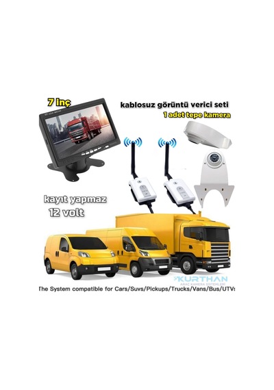 7'' Monitör Wifi Aktarıcı Kit Beyaz Tepe Kamera Set 12 V Kayıtsız