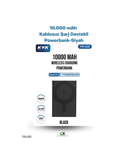 Kablosuz Şarj Destekli Powerbank Siyah -10.000 Mah 22,5w