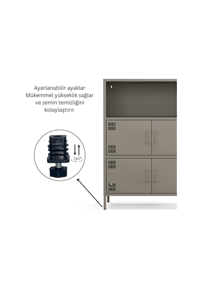 Pera Metal Çok Gözlü Dolap, 4 Kapaklı, Açık Raflı 80,50 X 40 X 109,50 Cm Ral 7039 Acıbadem Antrasit Pera Metal Çok Gözlü Dolap, 4 Kapaklı, Açık Raflı 80,50 X 40 X 109,50 Cm Ral 7039 Acıbadem Antrasit
