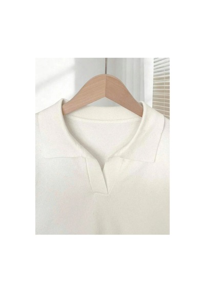 De Pose Polo Yaka Klasik Kadın T-shirt Beyaz