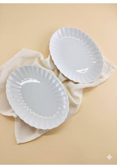 Bone Luz Form 24 Cm Kayık Tabak 2 Li Amblemli Krem