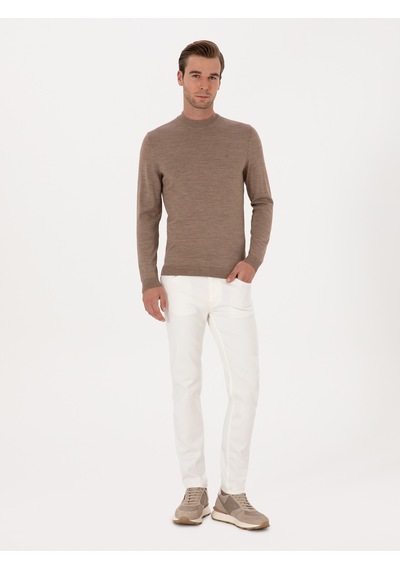 Cacharel Vizon Slim Fit Yün Karışımlı Çeyrek Balıkçı Basic Triko Kazak Kahverengi