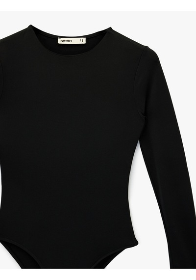 Koton Uzun Kollu Bisiklet Yaka Slim Fit Bodysuit Siyah 6sak80059ek Siyah