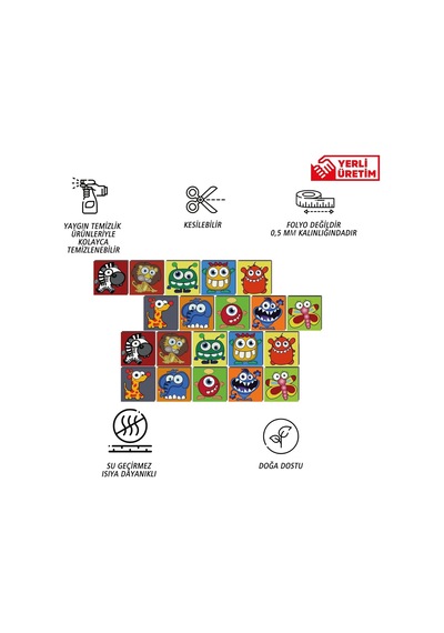 Tink Kendinden Yapışkanlı Karma Çocuk Desenli Pvc Karo, Yapışkanlı Fayans Kaplama, Fayans Çıkartması, Zemin Duvar Karosu 20x20 Cm 6 Adet/0,24 M2