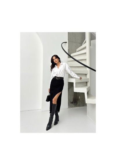 Kene Jeans Yüksek Bel Siyah Uzun Ön Parçalı Asimetrik Kot Etek Siyah
