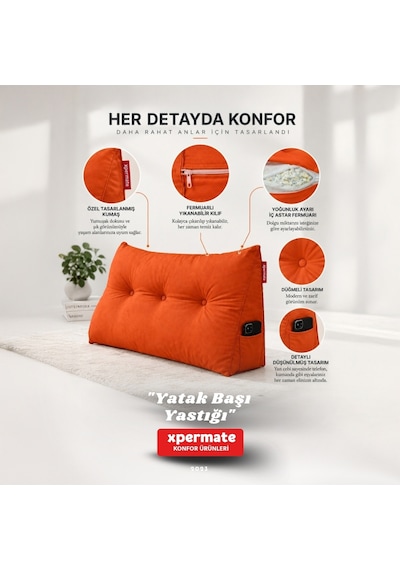 Yatak Başı Yastığı Sırt ve Bel Destek Yastığı 120 CM Yaslanma ve Dinlenme Yastığı Turuncu