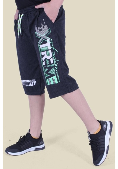 Fyk Kids Xtreme Yazı Baskılı Fosfor Renk Detaylı Çift Cep Erkek Çocuk Antrasit Kapri Antrasit