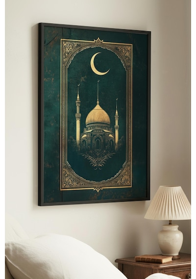 1 Adet Siyah Ahşap Çerçeveli Minimalist Manzara Vintage Tablo