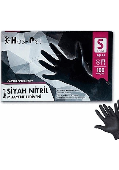 HasPet Pudrasız Eldiven Siyah 100'lü S