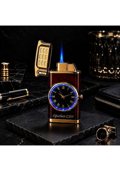 İsime Kişiye Özel Premium Saat Tasarım Metal Çakmak Özel Prestij Hediye Dolu Gönderim Kw