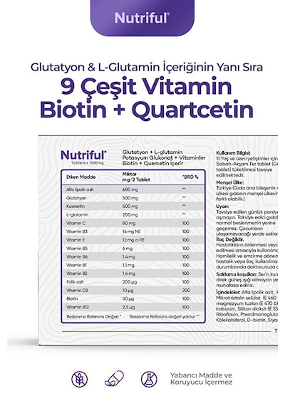 Nutriful Glutawell Glutatyon Ve L-glutamin 30 Tablet