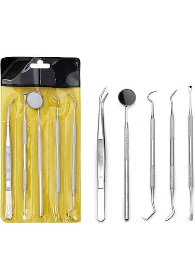Valkyrie 5 Parça Paslanmaz Çelik Diş Temizleme Ağız Bakımı 5 Li Set Ayna Orak Skaler Spatula Cımbız Seti