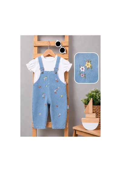 Altıntaş Baby Renkli Çiçek Nakışlı Kot Görünümlü Örme Kumaş Yazlık T-shirt 2li Salopet Set Beyaz Beyaz Altıntaş Baby Renkli Çiçek Nakışlı Kot Görünümlü Örme Kumaş Yazlık T-shirt 2li Salopet Set Beyaz Beyaz