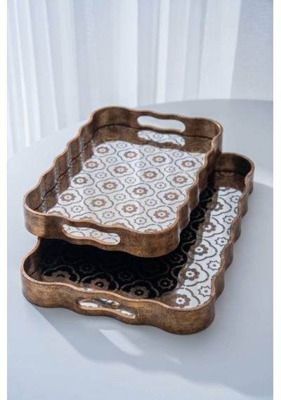 Acar Lior Poliüretan Lüx 2 Li Aynalı Tepsi 45 Cm X 39 Cm Çok Renkli