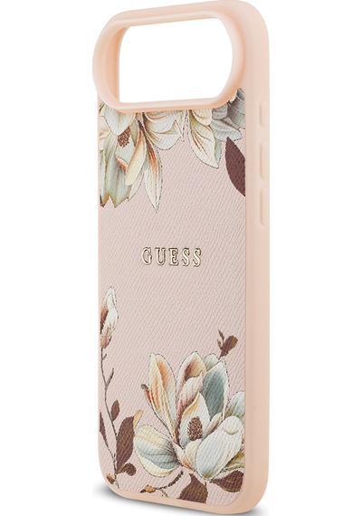 Apple Uyumlu iPhone 17 Air Kılıf Guess Lisanslı M-safeli Taneli Çiçek Tasarımlı Metal Yazı Logolu Pembe Pembe