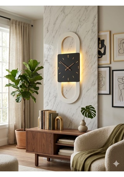 Berlin Ahşap Salon Duvar Saati Pilli Ledli Quartz Ultra Sessiz Mekanizma 28 Cm X 85 Cm Siyah