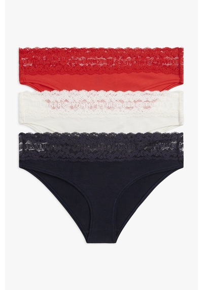 Tommy Hilfiger Kadın 3'lü Paket Firework/ıvory/desert Sky Külot-15639 Kırmızı