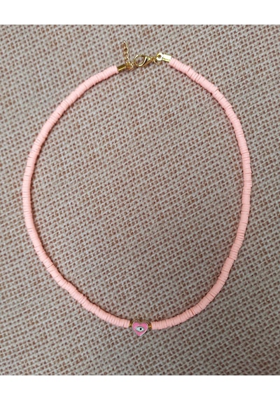 Pembe Kalp Boncuk Fimo Kolye Renkli Kadın Kolye PYTKFIMOKLYE0126 Gümüş