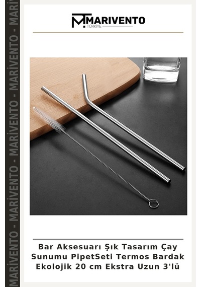 Bar Aksesuarı Şık Tasarım Çay Sunumu Pipetseti Termos Bardak Ekolojik 20 Cm Ekstra Uzun 3'lü Çok Renkli