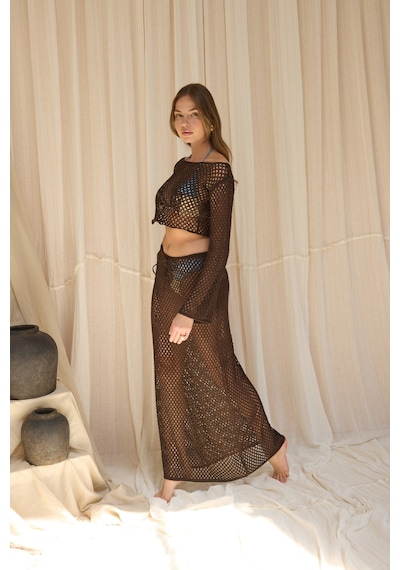 Mai Collection Forio Kahve Triko Crop Etek Takım