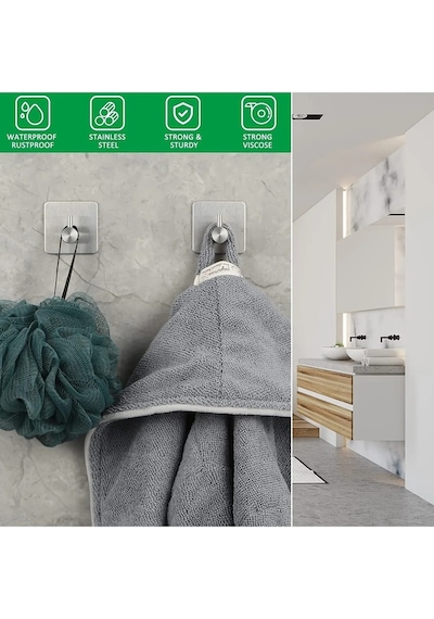 4 Adet Paslanmaz Çelik Banyo Askısı / Bornoz Askısı / Havlu Askıs Gümüş