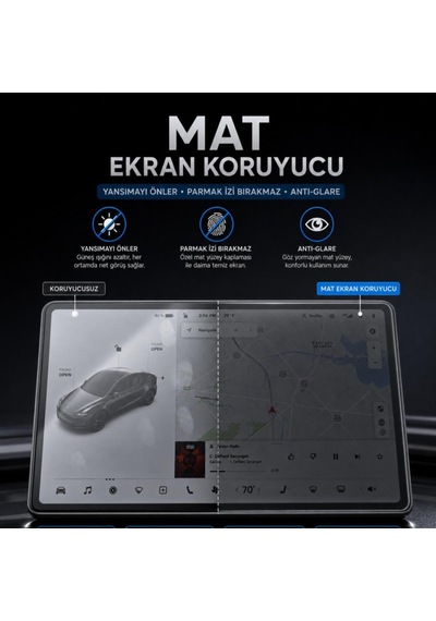 Tesla Model Y İle Uyumlu Mat Ekran Koruyucu 16 İnç Multimedya, 9h Esnek Nano Cam, Anti Glare
