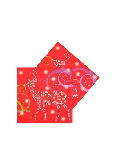 33x33 Cm Kırmızı Yılbaşı Geyik Ve Kar Tanesi Desenli 16'lı Yeni Yıl Peçete Masa Ve Parti Süsü Diğer
