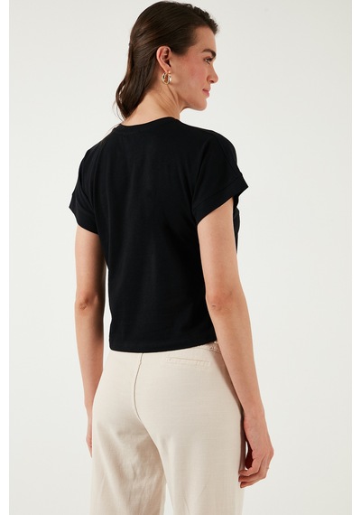 Lela Pamuklu Tek Cepli Regular Fit Bisiklet Yaka Bayan T Shirt 5865818 Siyah