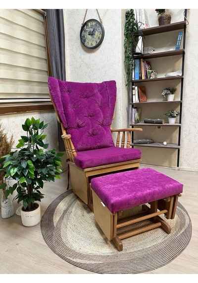 Asedia Mama Puflu Naturel Fuşya Minderli Sallanan Emzirme Koltuğu