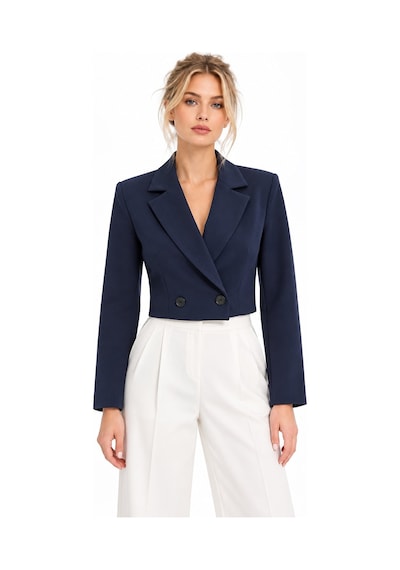 Lafela Kruvaze Kapama Yapılı Crop Blazer Lacivert