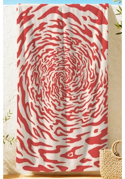 Soyut Spiral Desenli Modern Plaj Havlusu - Kırmızı Ekru Sanatsal Hızlı Kuruyan Mikrofiber Havlu Bulut Menekşe