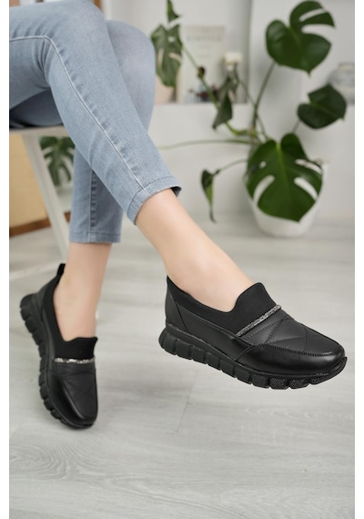 Nesil Shoes Acr 50 Siyah Taşlı Strech Kadın Ayakkabı-siyah Siyah