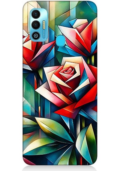 Tecno Spark 7t Uyumlu Soyut Origami Gül Deseni Desenli Silikon Kılıf Çok Renkli