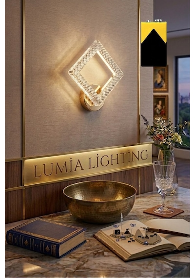 LumiaLighting Yakamoz Model Gold Kristal Salon Mutfak Yatak Çocuk Odası Pilli Aplik