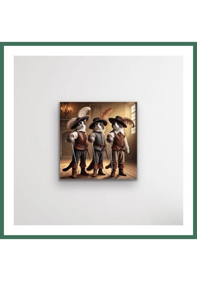 En-cag Üç Silahşör Kedi Kanvas Tablo 90x90cm Bss Çok Renkli