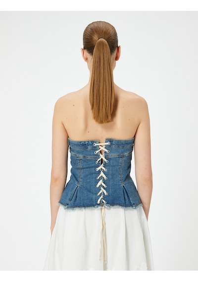 Koton Straplez Düğmeli Denim Üst Orta İndigo 4sal30049md İndigo
