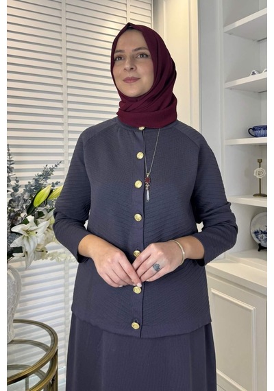 Rabia Şamlı Melis Çelik Örme Triko Takım Antrasit Normal
