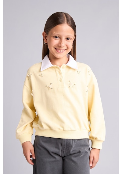 Defacto Relax Fıt Polo Yaka Açık Sarı Sweatshirt Kız Çocuk I2715a826auyl487 Sarı-yl487