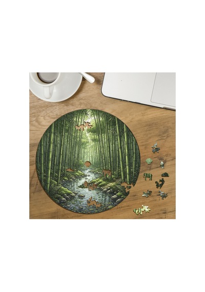 Bambu Ormanı Tasarımlı Özel Kesim Yuvarlak 272 Parça Ahşap Puzzle Mpda799