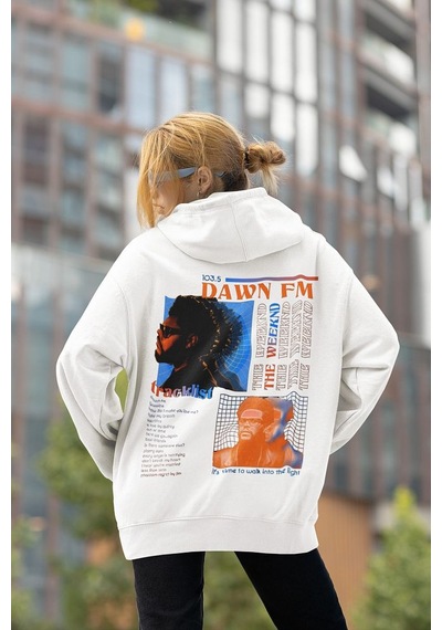 Sevbano Tasarım The Weeknd 103.5 Dawn Fm Yazılı Unisex Oversize Rapper Ho Beyaz