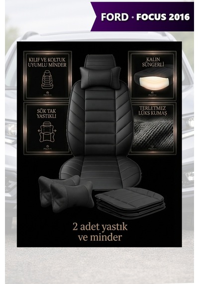 Focus 2016 Uyumlu Premium Siyah Renk Lüks 2 Adet Minder Ve Yastık