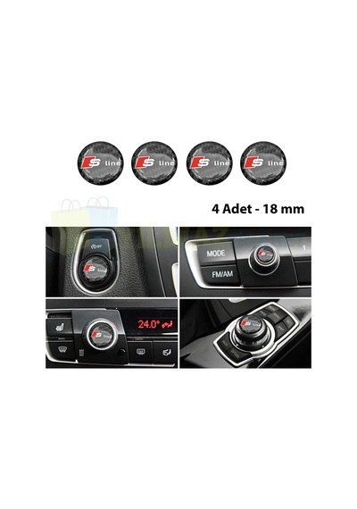 Audi S Line Karbon Logo Joystick Klima Teyp Damla Silikon Sticker 18 X 18 MM-4 Adet