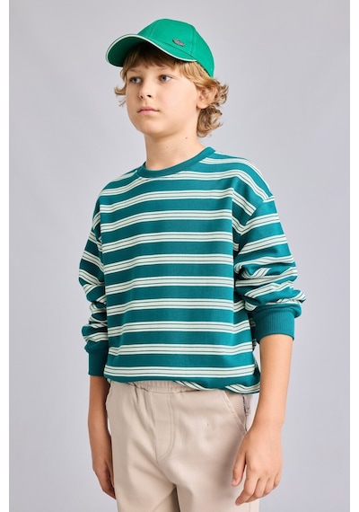 Defacto Oversize Bisiklet Yaka Çizgili Sweatshirt Erkek Çocuk H9694a826wngn265 Yeşil-gn265