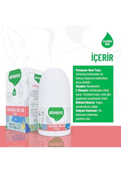 %100 Doğal Roll-on Teen Girl Genç Kız Deodorant Ter Kokusu Önleyici Bitkisel Lekesiz Vegan 50 Ml