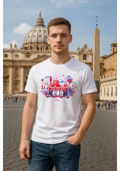 Markapia Man Erkek Bisiklet Yaka %100 Pamuk Antalya Baskılı Kısa Kollu T-shirt Beyaz Xl