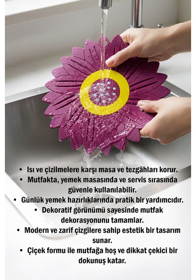 Ayçiçeği Model Kaymaz Silikon Nihale Tencere, Tava, Çaydanlık Ve Servis Altlığı 18,5 X 18,5 Cm Diğer