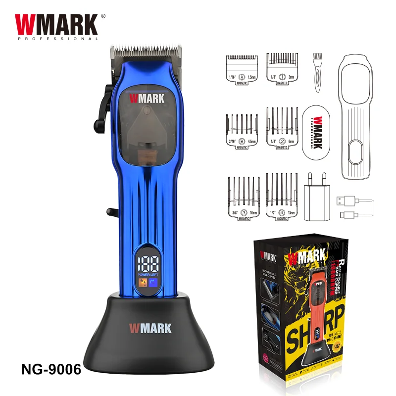 Wmark Ng-9006 Şarjlı Saç Kesme Makinesi Mavi Akıllı Güç Yönetimi, Led Gösterge 3-4 Saat