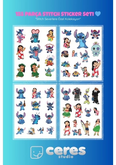 Stitch Temalı 155 Parça Sticker Seti - Kawaii Karakter Etiketleri Defter Laptop Telefon İçin Diğer
